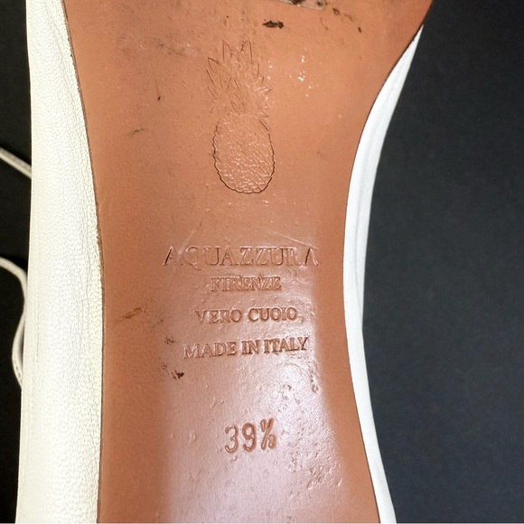 AQUAZZURA CHRISTY WHITE LEATHER LACE UP ANKLE WRAP POINTED TOE BALLET FLATS - Picture 12 of 15